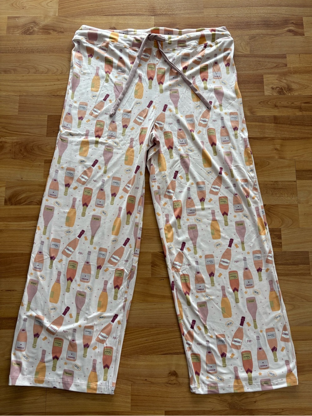 Women's Cream Sleep Pajama Pants with Champagne Bottle Print